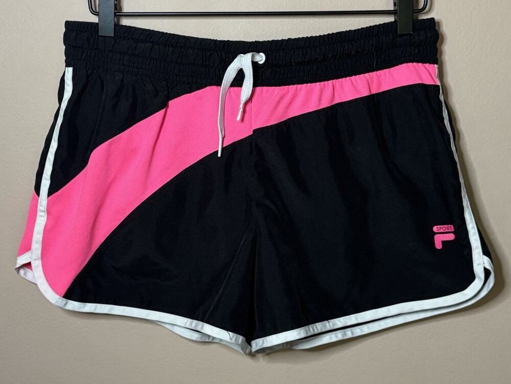 Fila Athletic Running Shorts Black With Pink And White Trim Size Medium